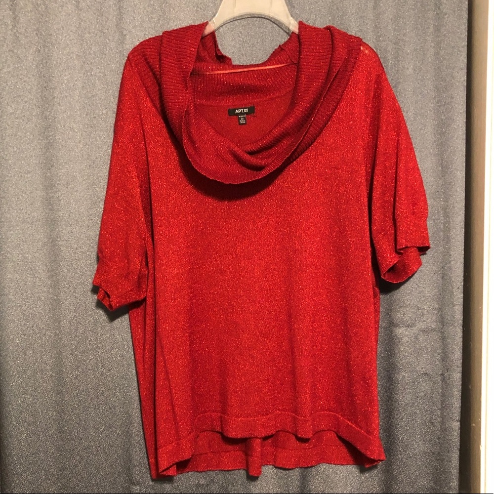 Plus Size 2X Apt. 9 Red Sparkly Cowl Neck Sweater with 3/4 Length Sleeves